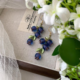 Blueberry Dangle Earrings, Glass Fruit Dangle Earrings, Berry Drop Earrings, Fruit Jewelry Gift For Her